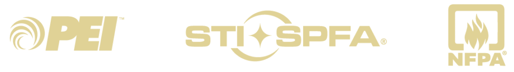 PEI, STI/SPFA, NFPA logos on black background.