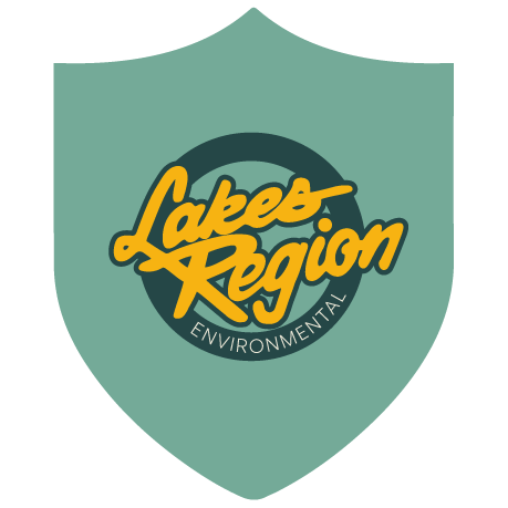 Green shield logo, Lakes Region Environmental text.