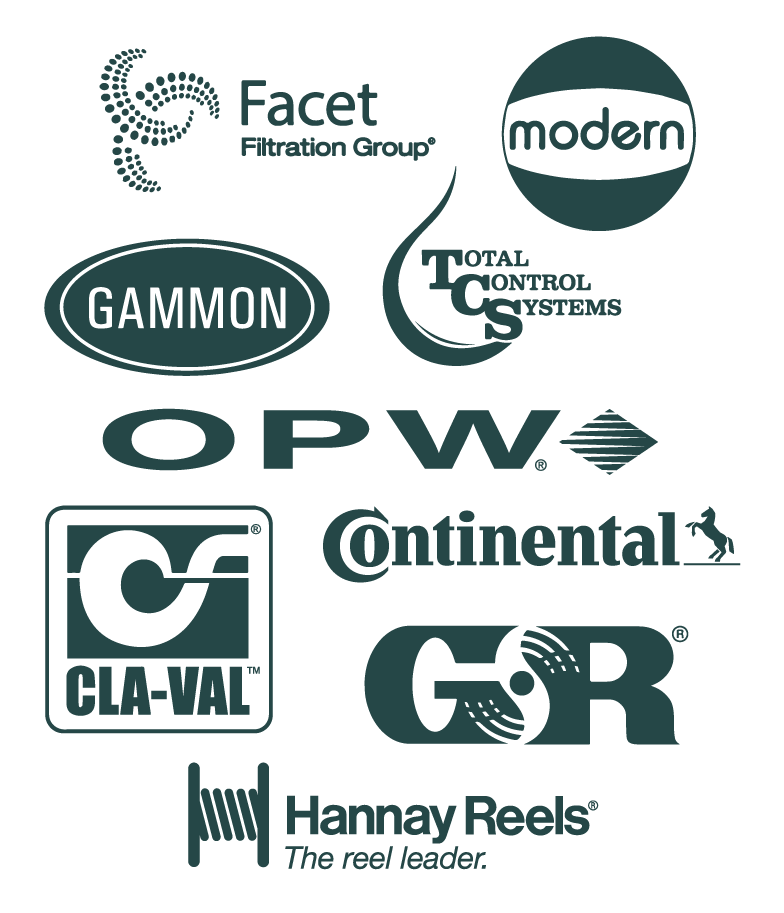 Various industrial company logos on black background.